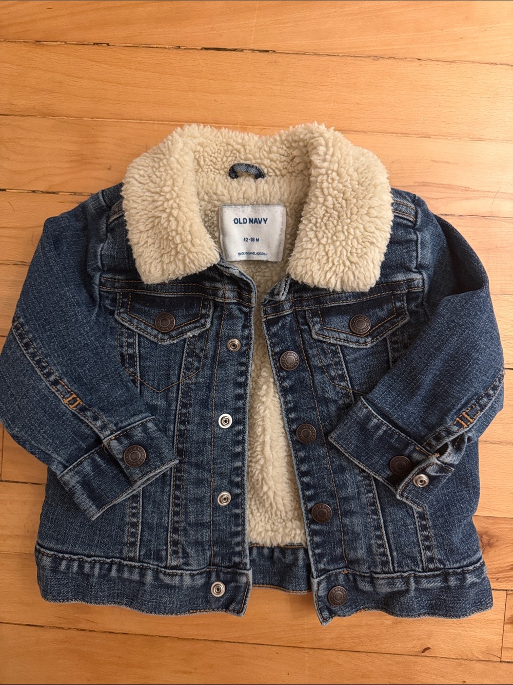 Old Navy Blue Denim Kids Jacket with Cream Sherpa Collar